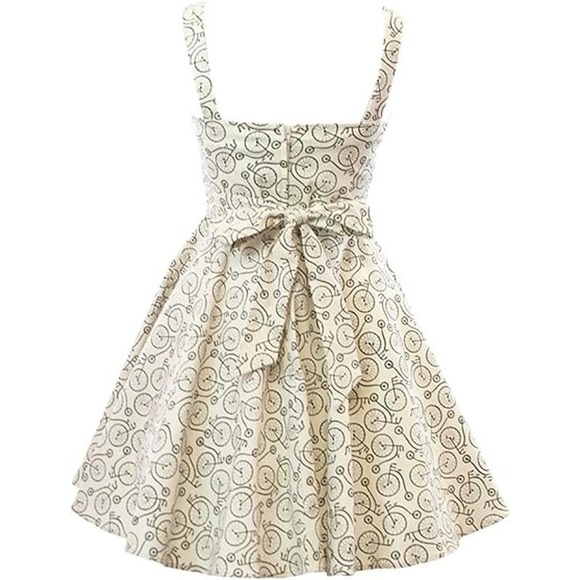 Ixia Dress Bicycle Print Pinup Tie-Back Fit and Flare Dress White Size Large - Picture 8 of 9